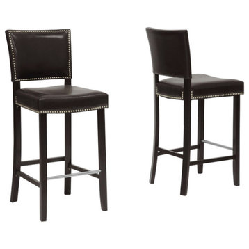 Aries Dark Brown Modern Bar Stool With Nail Head Trim, Set of 2