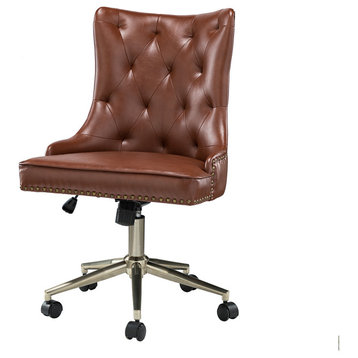 38.5" Swivel Task Chair With Tufted, Brown