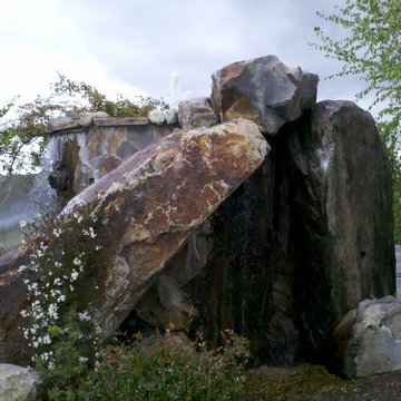 Church On The Hill commercial water feature, large boulders