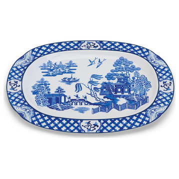 Two's Company 53526 Blue and White Durable Willow Serving Platter