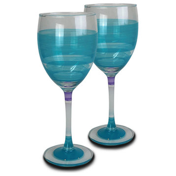 Retro Stripe Turquoise Wine Glasses, Set of 2
