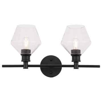 Gene 2-Light Wall Sconce, Black And Clear Glass