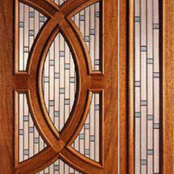 Mahogany Prehung Single Door and Sidelite with Circle Decorative Glass - Front Doors