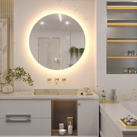 Round LED Bathroom Mirror With Front Lights, Anti-Fog/Dimmable, 36" Diameter
