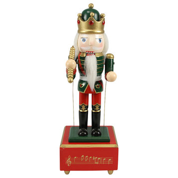 Decorative Wooden Animated and Musical Nutcracker King With Scepter, 12"