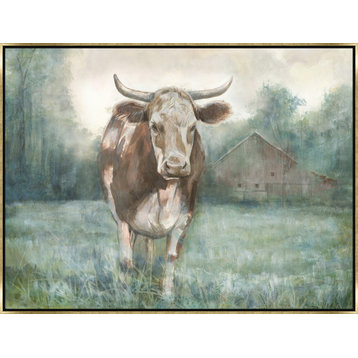 40x30 Curious Cow, Framed Artwork, Gold