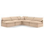 Meridian Furniture - Indulge Upholstered Modular L-Shaped Sectional, Beige, 5-Piece: 4 Armless Chair, 1 Corner Chair, Down Stuffed Velvet - Experience ultimate comfort and style with our beige velvet Indulge Sectional. The luxurious velvet will elevate the aesthetic of any room. This sofa provides ample space for you to relax while its modular build offers the option of unlimited configurations. Whether you're looking to add a stylish element to your living room or a comfortable seating option to your bedroom, this sofa is the perfect choice.