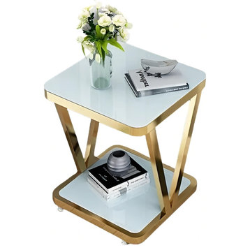 White/Gold/Black Small Modern Nordic Coffee Table For Bedside And Office, Gold + White, L19.7"