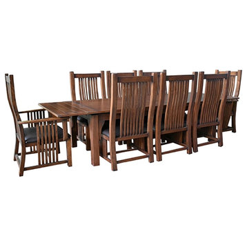 Crafters and Weavers Arts and Crafts Solid Wood Dining Set in Walnut