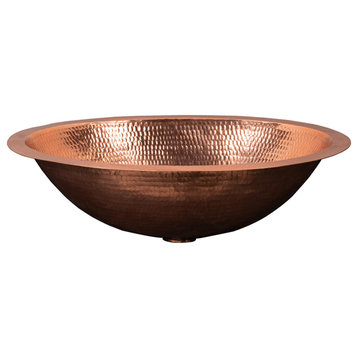 19" Oval Under Counter Hammered Copper Bathroom Sink, Polished Copper