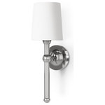 Regina Andrew - Jameson Sconce, Polished Nickel - The classic sconce shape of the Jameson fixture is elevated with a modern twist. Jameson's fully metal frame is crafted from simple, geometric shapes that give it both a traditional and modern edge. Place this versatile sconce on either side of a bed, in an entryway, flanking a bathroom mirror or anywhere needing a bit of dimensional illumination.
