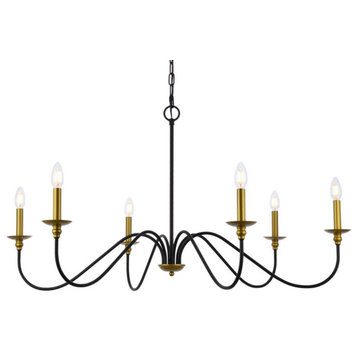 Elegant Lighting LD5056D42 Rohan 6 Light 42"W Taper Candle Style - Brass and