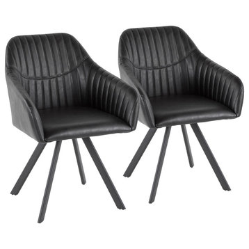 Lumisource Clubhouse Pleated Chair, Black PU Leather, Set of 2
