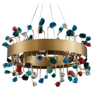 Gold Round/Rectangle Colorful Crystal Chandelier for Living room, Kitchen, Dia31.5", Colorcrystal