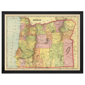 Montana Map 1909 - Vintage Art Framed Print of MT, 24" x 18" Brown Frame