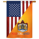 Breeze Decor - US Dutch Friendship Flags of the World, Everyday Vertical House Flag 28"x40" - US Friendship House Flag