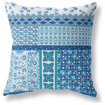 18� Blue White Patch Zippered Suede Throw Pillow