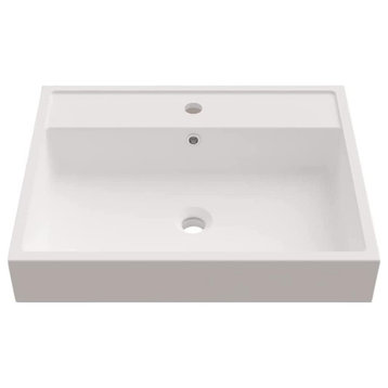 Rectangular Above Counter Bathroom Sink, One Faucet Hole & Pop Up Drain, White
