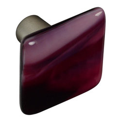 CKP - Art Glass Knob, Cranberry Swirl, Dull Brushed Nickel Base - Cabinet And Drawer Knobs
