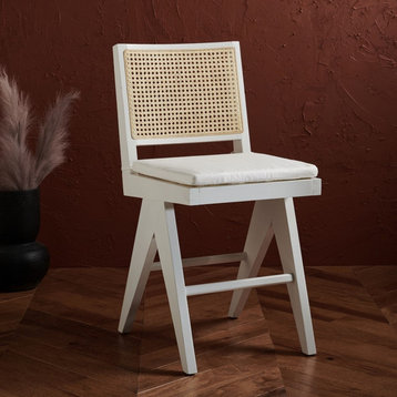Safavieh Couture Colette Rattan Counter Stool, White/Natural