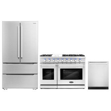 3-Piece, 48" Gas Range 24" Dishwasher & French Door Refrigerator