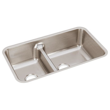 Elkay Lustertone Stainless Steel 2 Bowl Sink With Aqua Divide, Lustrous Satin