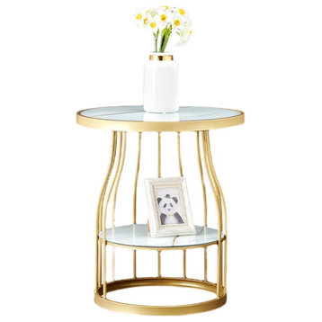 Luxury Tempered Glass Small Side Table with Iron Legs, Gold