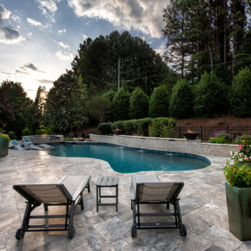 Residential Pool, Raised Spa and Raised Wall with Fire Bowels-Kernersville, NC