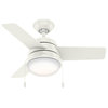Hunter 5930 Aker 36" 3 Blade Indoor Ceiling Fan - Blades and LED - White