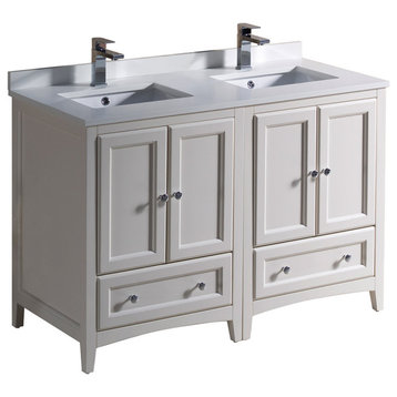48" Oxford Double Sink Bathroom Cabinet, Base: Antique White, With Top and Sink