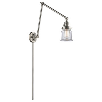 Small Canton 1-Light Swing Arm, Brushed Satin Nickel, Clear