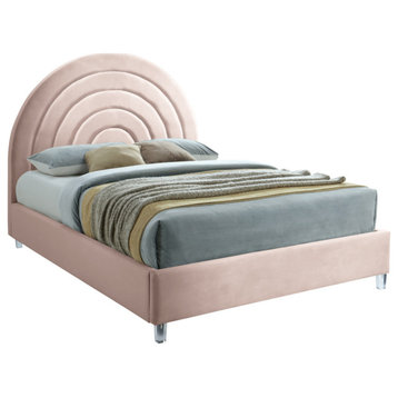 Rainbow Velvet Upholstered Bed, Pink, King