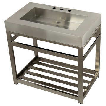 37" Stainless Steel Sink w/Steel Console Sink Base, Brushed/Brushed Nickel