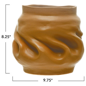 Organically Shaped Stoneware Pinched Planter, Brown