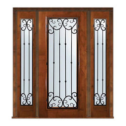 Prehung Sidelights Door 80 Alder Valencia Full Lite Wrought Iron - Front Doors
