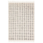 Jaipur Living - Vibe Align Striped Ivory/Black Area Rug 5'X7' - The Jaida collection is inspired by a coveted blend of modern Moroccan style and cozy, inviting vibes. These rugs showcase an incredibly soft hand, with a touch high-low detail mixed into the pattern, and a shed-free construction of polyester and polypropylene. The braided, cream fringe paired with an ivory and black grid pattern of the Align rug provides visual texture and global appeal. This plush area rug thrives in high traffic areas of the home such as living rooms, foyers, halls, and sunrooms.