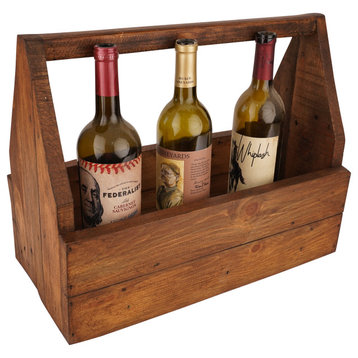 Farmhouse Wooden Market Box with Handle-Wine Caddy, Natural