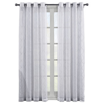 Harvard Embroidered 2PC Sheer Panels, White, 108"x96"