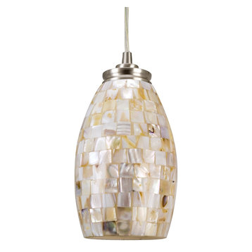 Kira Home Coast 9" Oval Pendant Light, Hand-Crafted Mosaic Sea Shell Glass, /