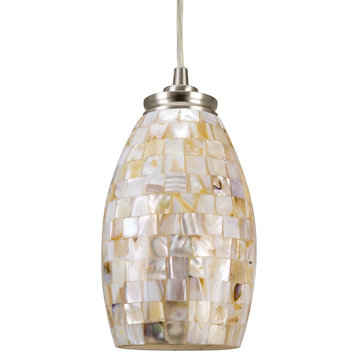 Kira Home Coast 9" Oval Pendant Light, Hand-Crafted Mosaic Sea Shell Glass, /
