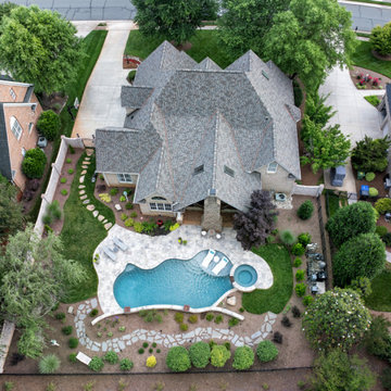 Residential Pool, Raised Spa and Raised Wall with Fire Bowels-Kernersville, NC