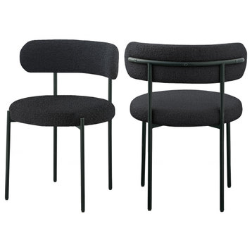 Beacon Boucle Fabric Dining Chair, Set of 2, Black, Matte Black Finish, Boucle Fabric