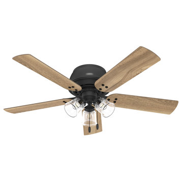 Hunter 52" Shady Grove Matte Black Low Profile Ceiling Fan, LED Kit, Pull Chain