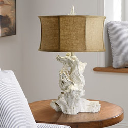 Costal Living White Driftwood Table Lamp with Raw Cotton Drum Shade - Table Lamps
