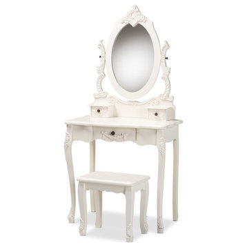 Macsen White Finished Wood 2-Piece Vanity Set with Adjustable Mirror