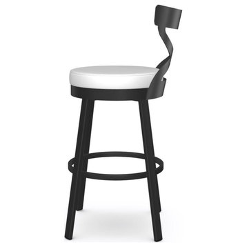 Black Frame/White Seat Sculpted Back Swivel Bar Stool, Bar Height
