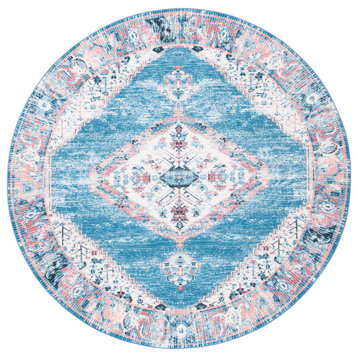 Safavieh Journey Jny149A Vintage Distressed Rug, Ivory and Blue, 6'7"x6'7" Round