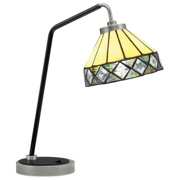 1-Light Desk Lamp, Graphite/Matte Black Finish, 7" Diamond Peak Art Glass