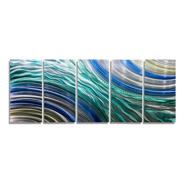 Hydroelectric - Colorful Abstract Metal Painting in Blue, Teal, Silver, and Gold