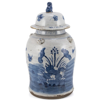 Vintage Temple Jar Plum Lily Pad Motif, Small